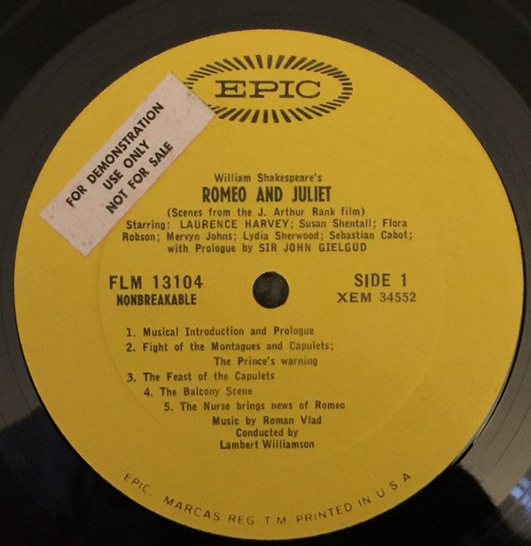 William Shakespeare : William Shakespeare's Romeo And Juliet (Scenes From The J. Arthur Rank Film) (LP)