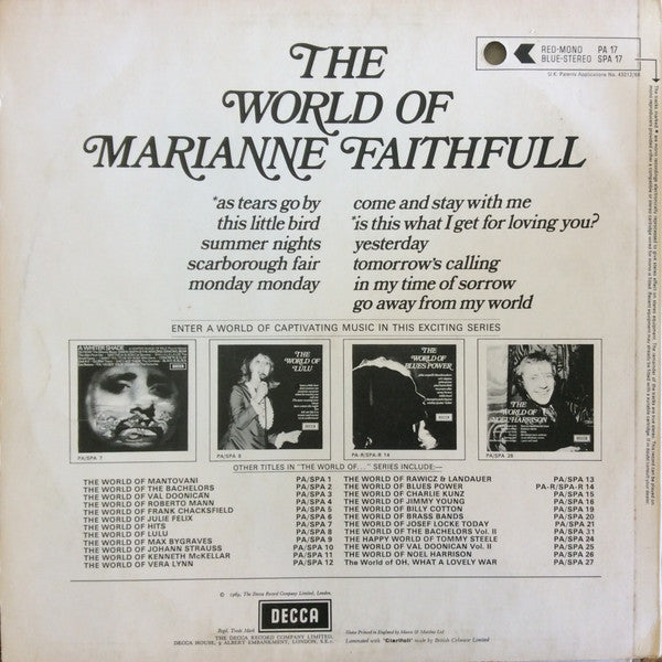 Marianne Faithfull : The World Of Marianne Faithfull (LP,Compilation,Stereo)