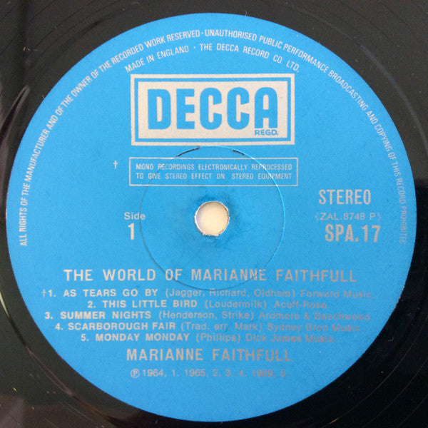 Marianne Faithfull : The World Of Marianne Faithfull (LP,Compilation,Stereo)