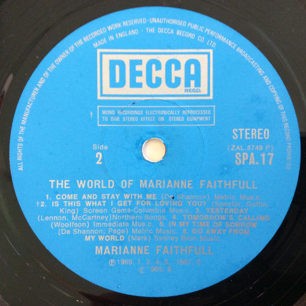 Marianne Faithfull : The World Of Marianne Faithfull (LP,Compilation,Stereo)