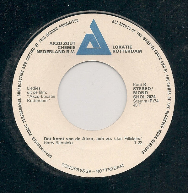 Jan Fillekers, Henk van der Horst, Ted De Braak En Fred Benavente : Liedjes Uit De Film "Akzo-Locatie Rotterdam" (7",45 RPM)