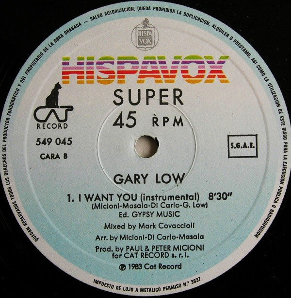 Gary Low : I Want You (12",45 RPM,Maxi-Single,Stereo)