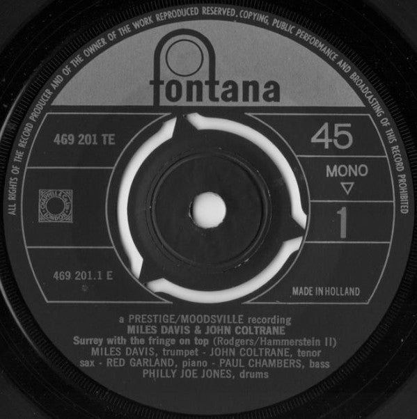 Miles Davis & John Coltrane : Surrey With The Fringe On Top / If I Could Write A Book (7",45 RPM,Mono)