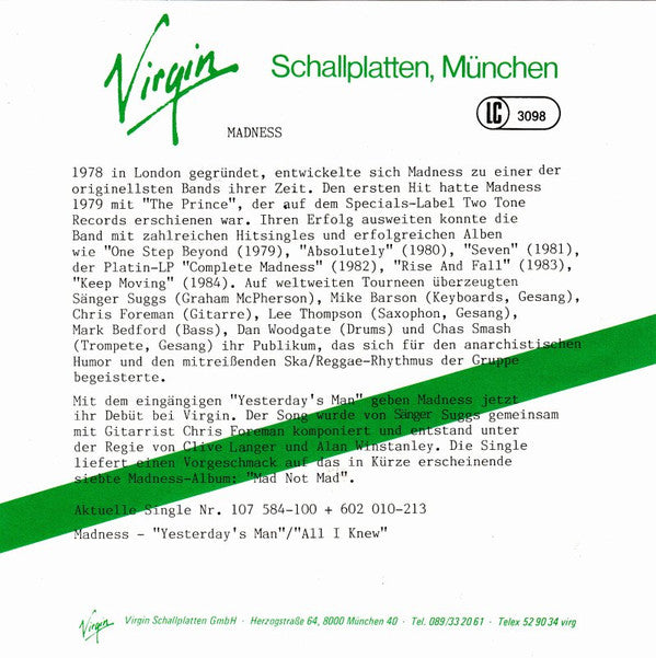Madness : Yesterday's Men (7",45 RPM,Single,Stereo)