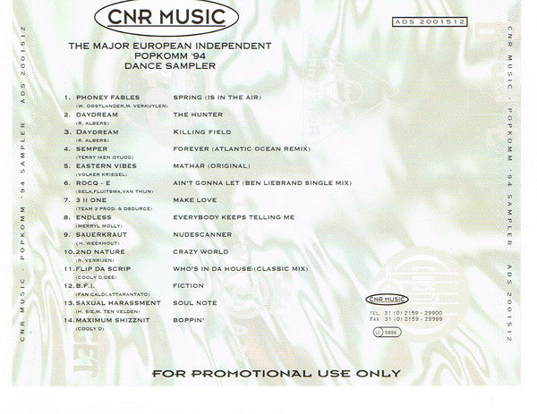 Various : CNR Music - Popkomm '94 Dance Sampler (Album,Sampler,Promo)
