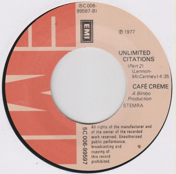 Café Crème : Unlimited Citations (7",Single,45 RPM)