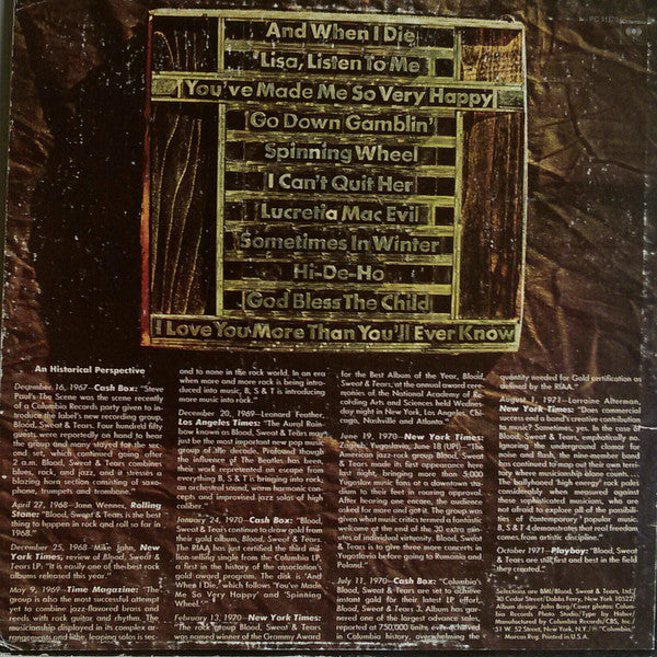 Blood, Sweat And Tears : Blood, Sweat & Tears Greatest Hits (LP,Compilation,Reissue)
