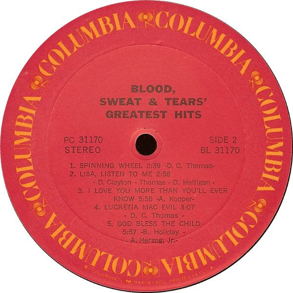 Blood, Sweat And Tears : Blood, Sweat & Tears Greatest Hits (LP,Compilation,Reissue)