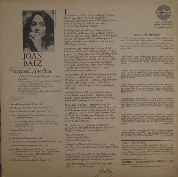 Joan Baez : Farewell, Angelina (LP,Album,Stereo)