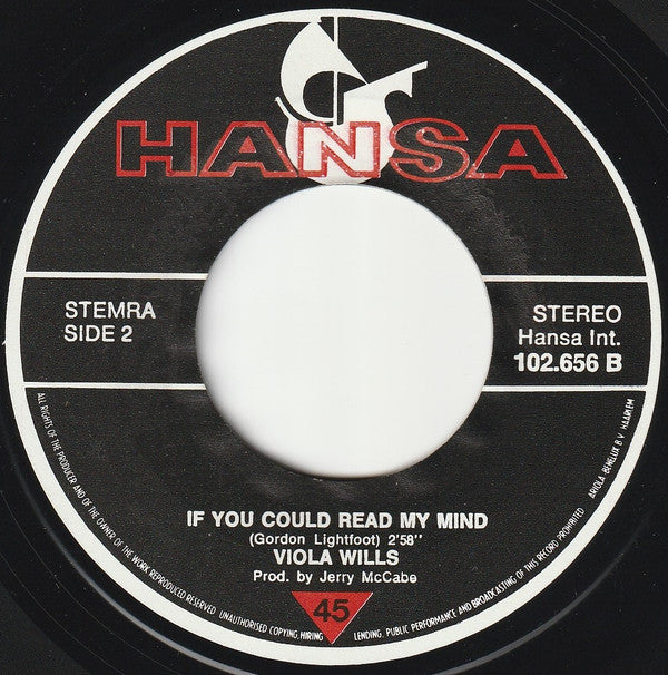 Viola Wills : If You Could Read My Mind (Special U.S. Disco-Mix) (7",45 RPM,Single,Stereo)
