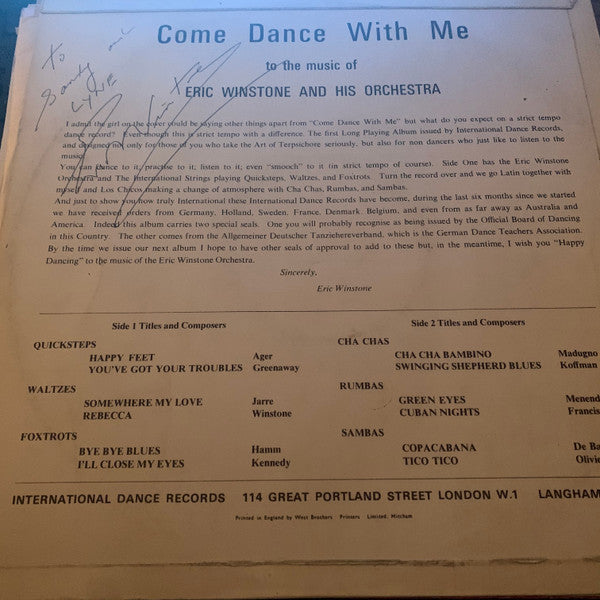 Eric Winstone & His Orchestra : Come Dance With Me (LP,Album,Mono)