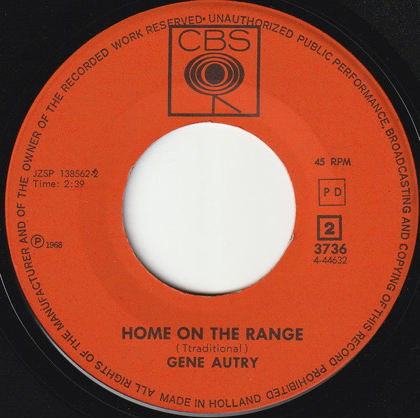 Gene Autry : Back In The Saddle Again / Home On The Range (7",45 RPM,Single)