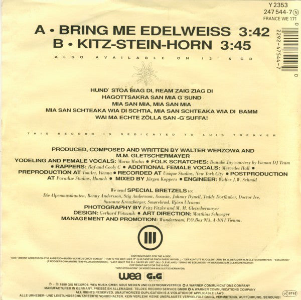 Edelweiss : Bring Me Edelweiss (7",Single,45 RPM)