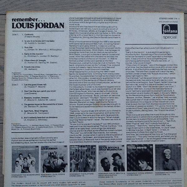 Louis Jordan : Remember... Louis Jordan (LP,Album,Reissue,Stereo)