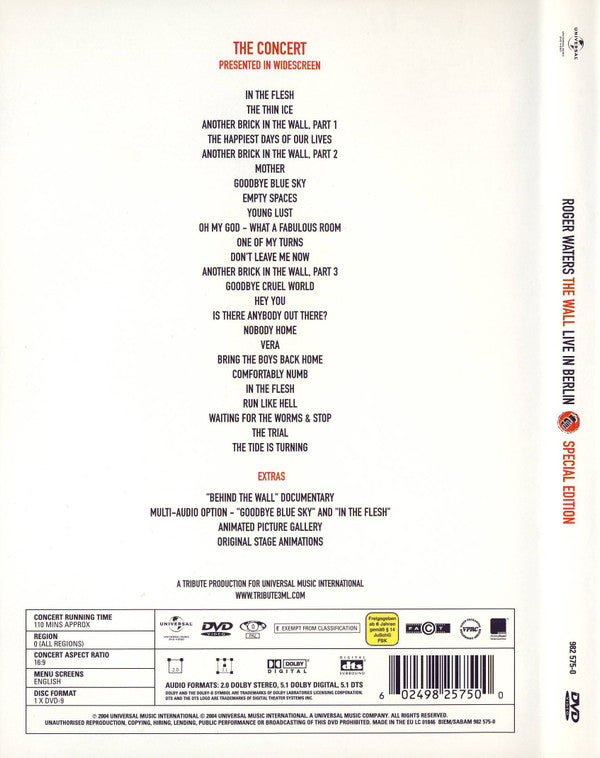 Roger Waters : The Wall Live In Berlin (DVD-Video,Multichannel,PAL,Reissue,Special Edition,Stereo)