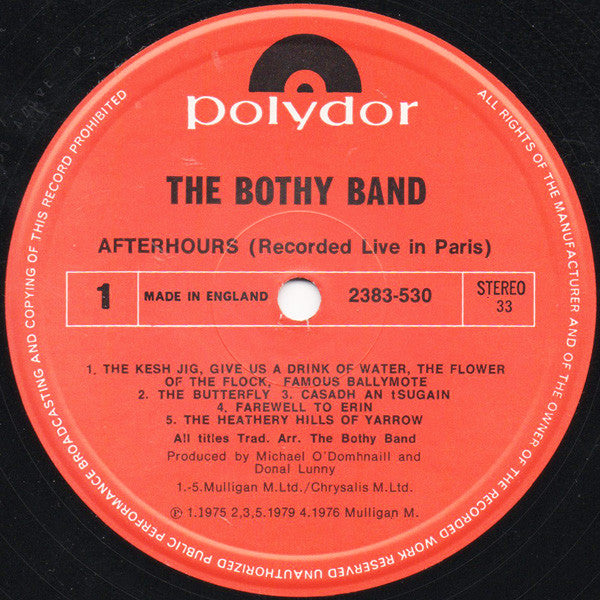 Bothy Band, The : Afterhours (Recorded Live In Paris) (LP,Album)