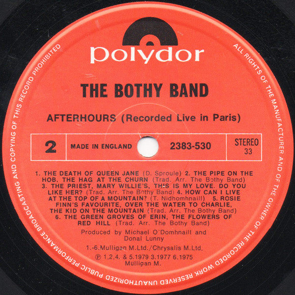 Bothy Band, The : Afterhours (Recorded Live In Paris) (LP,Album)
