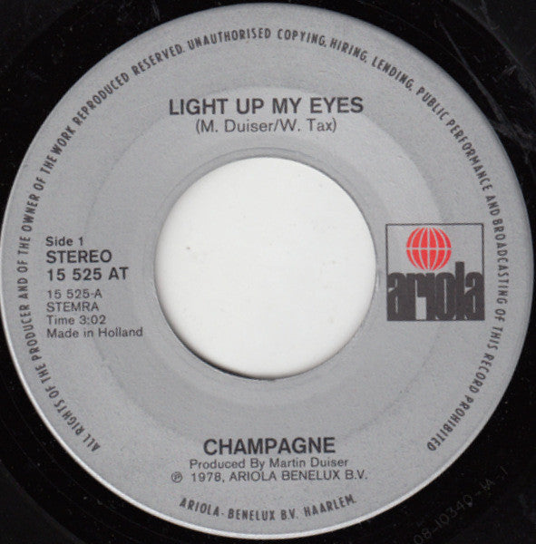 Champagne (5) : Light Up My Eyes (7", Single)