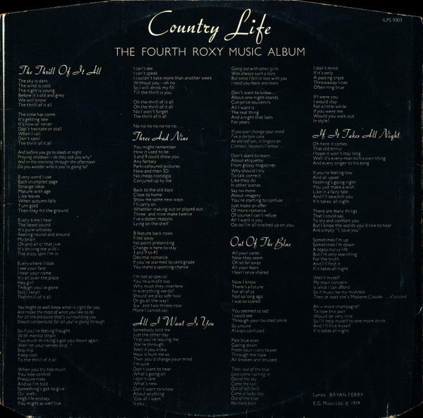 Roxy Music : Country Life (LP,Album,Stereo)