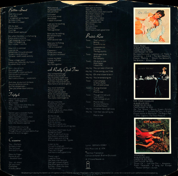 Roxy Music : Country Life (LP,Album,Stereo)