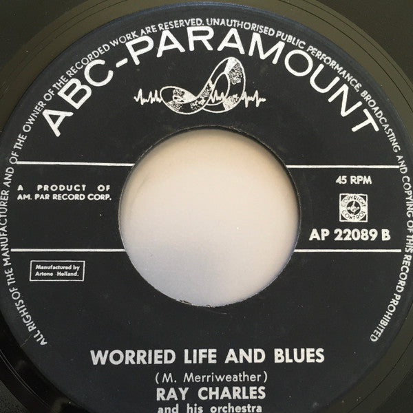 Ray Charles And His Orchestra : Sticks And Stones / Worried Life Blues (7",45 RPM,Single)