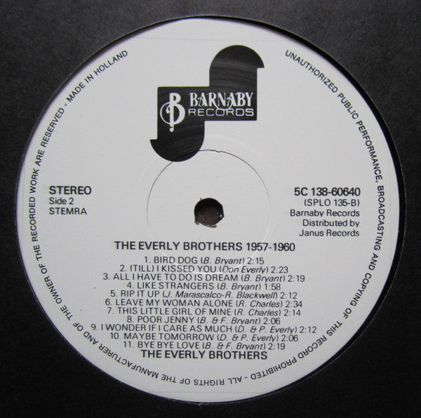Everly Brothers : The Everly Brothers Onvergetelijke Hits (LP,Compilation,Stereo)