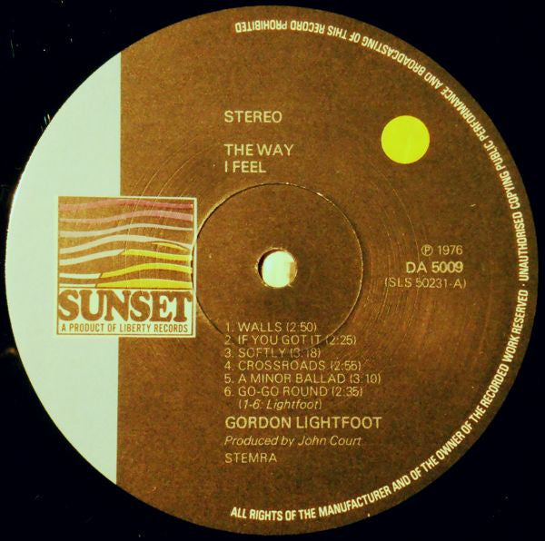 Gordon Lightfoot : The Way I Feel (LP,Album,Reissue)