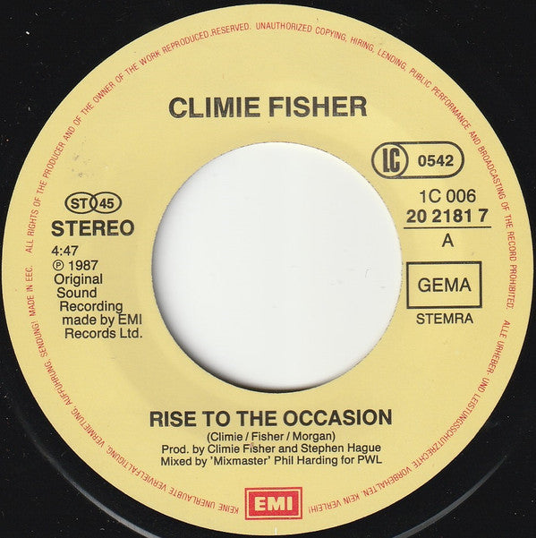 Climie Fisher : Rise To The Occasion (7",45 RPM,Single,Stereo)