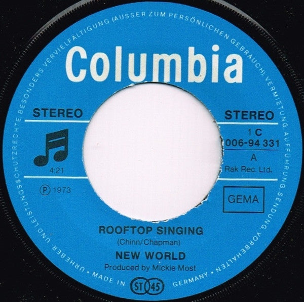 New World (3) : Rooftop Singing (7",45 RPM,Single,Stereo)