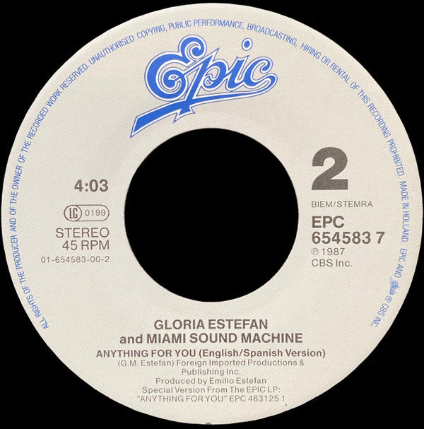 Miami Sound Machine : Anything For You (7",45 RPM,Single,Reissue)