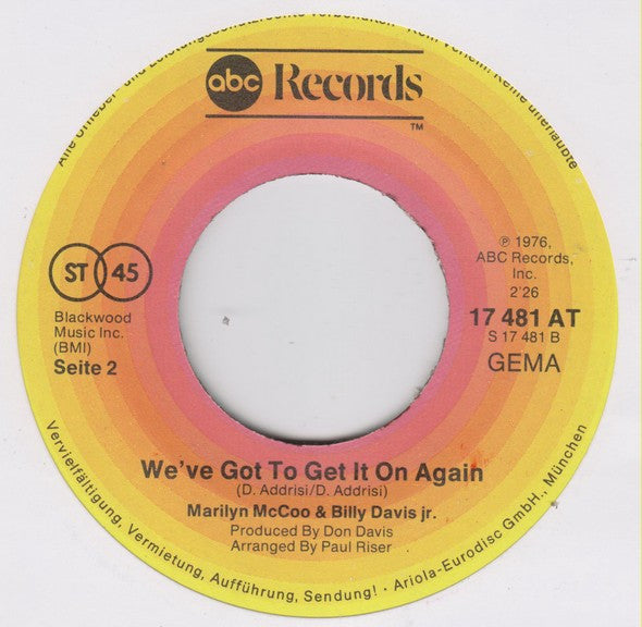 Marilyn McCoo & Billy Davis Jr. : You Don't Have To Be A Star (7",Single,45 RPM)