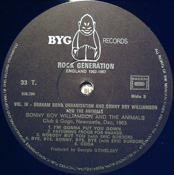 Graham Bond Organisation* / Sonny Boy Williamson (2) + Animals* : Rock Generation Vol. 4 Graham Bond - The Beginning Of Jazz-Rock (LP, Comp)