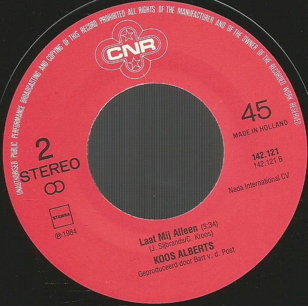 Koos Alberts : Gisteren Heeft Zij Me Verlaten / Laat Mij Alleen (7",Single,45 RPM)