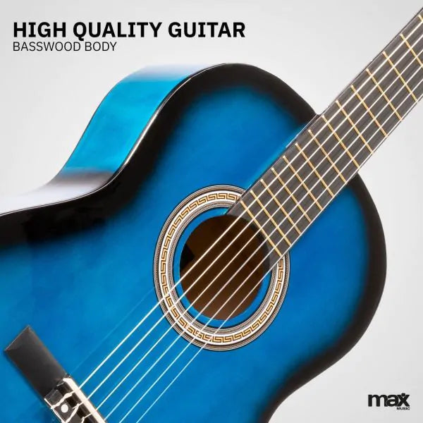 MAX SoloArt klassieke akoestische gitaar (39") starterset - blauw