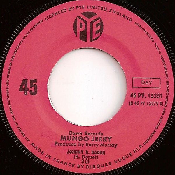 Mungo Jerry : Mungo Blues (Dust Pneumonia Blues) (7",45 RPM,Single,Stereo,Mono)