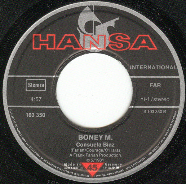 Boney M. : Malaika / Consuela Biaz (7",45 RPM,Single)