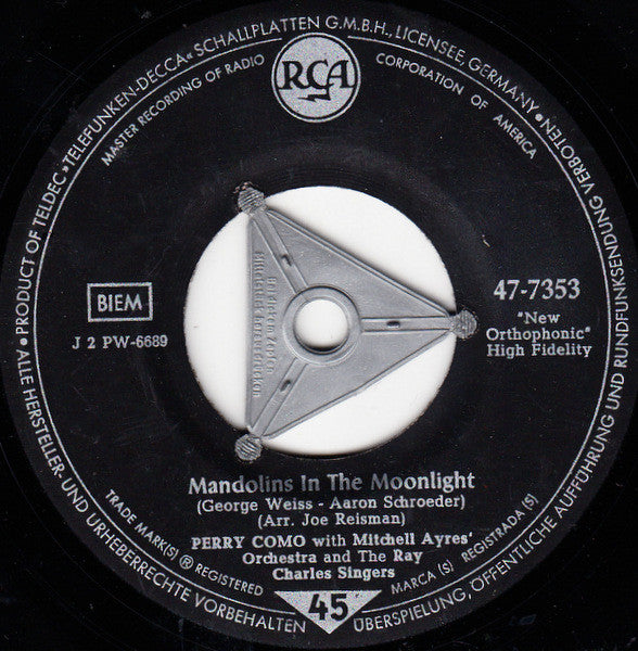 Perry Como With Mitchell Ayres And His Orchestra And Ray Charles Singers, The : Love Makes The World Go 'Round / Mandolins In The Moonlight (7",45 RPM,Single)