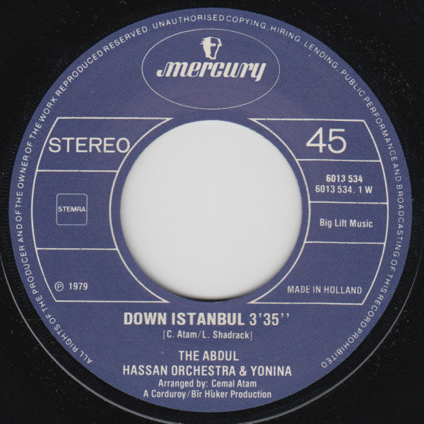 The Abdul Hassan Orchestra* & Yonina : Down Istanbul (7", Single)