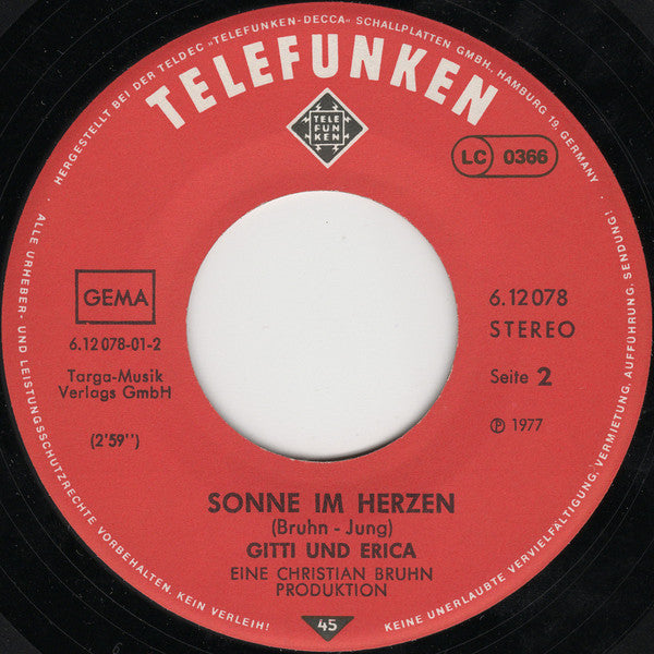 Gitti & Erika : Heidi (7",45 RPM,Single,Stereo)