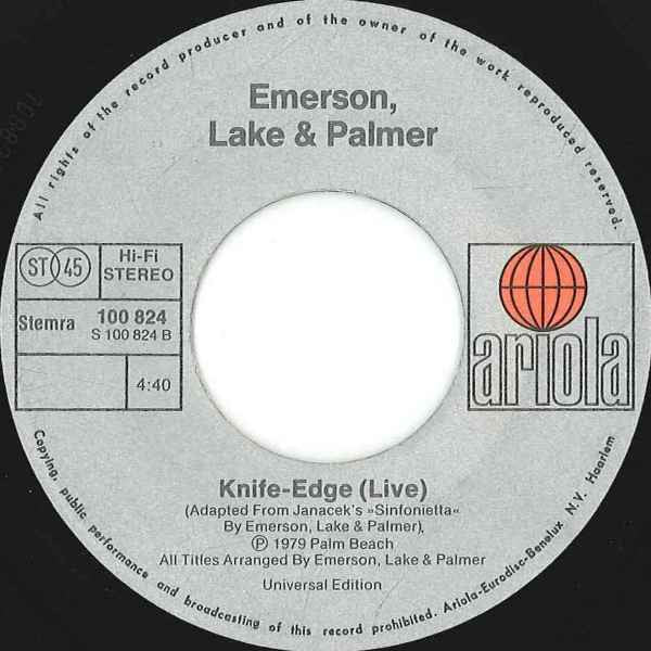 Emerson, Lake & Palmer : In Concert: Peter Gunn / Knife Edge (7",45 RPM,Single)