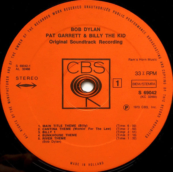 Bob Dylan : Pat Garrett & Billy The Kid (Original Soundtrack Recording) (LP,Album,Stereo)