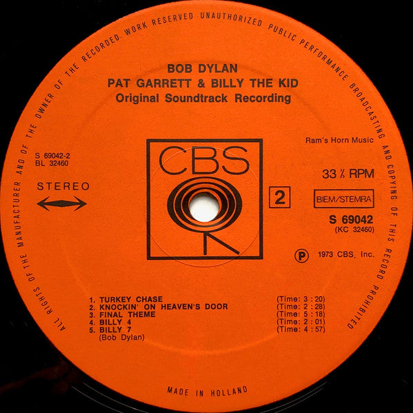 Bob Dylan : Pat Garrett & Billy The Kid (Original Soundtrack Recording) (LP,Album,Stereo)