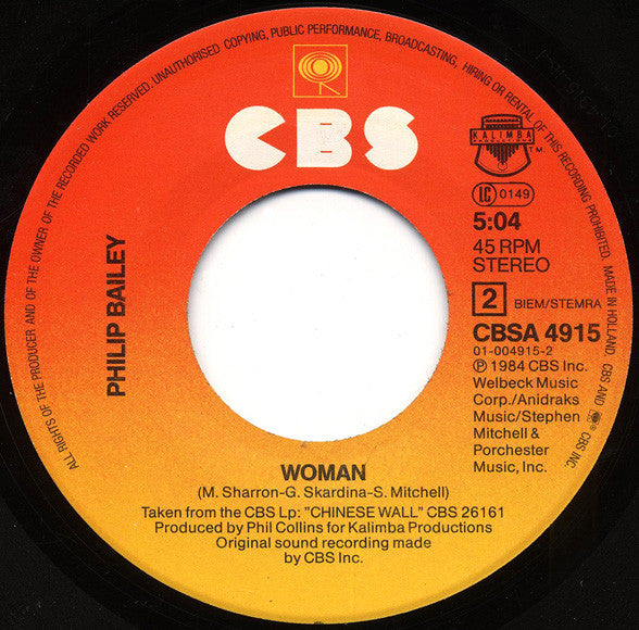 Philip Bailey Duet With Phil Collins : Easy Lover (7",45 RPM,Single,Stereo)