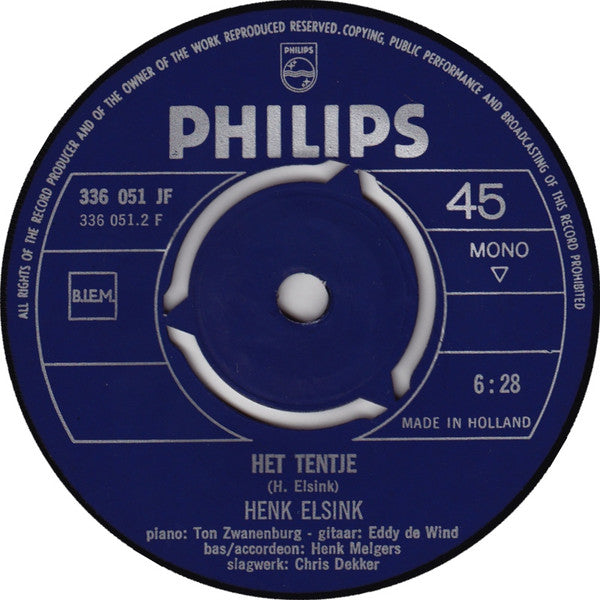 Henk Elsink : Harm Met De Harp / Het Tentje (7",45 RPM,Single,Mono)