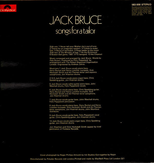Jack Bruce : Songs For A Tailor (LP,Album,Stereo)