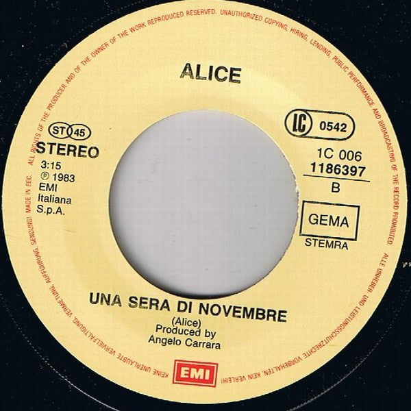 Alice (4) : Carthago / Una Sera Di Novembre (7",Single,45 RPM,Stereo)