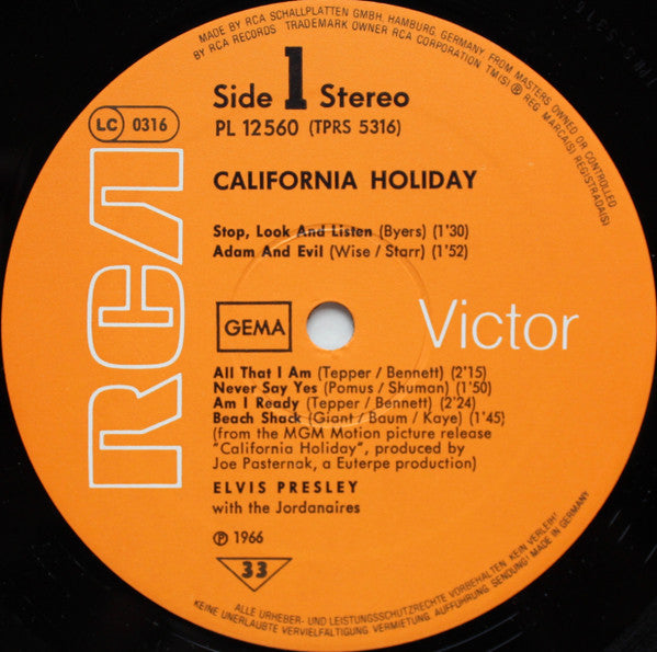 Elvis Presley : California Holiday (LP, Album, RE)