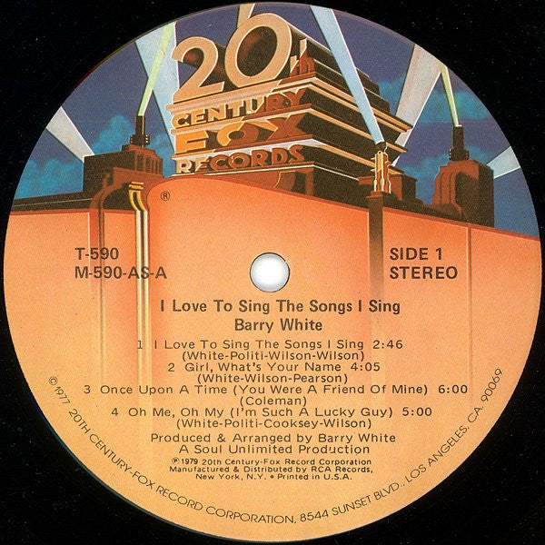 Barry White : I Love To Sing The Songs I Sing (LP,Album,Stereo)