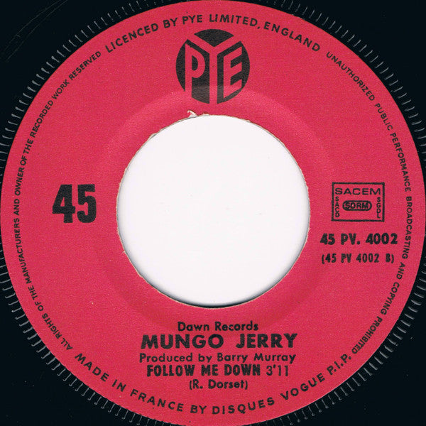 Mungo Jerry : Somebody Stole My Wife / Follow Me Down (7",45 RPM,Single)