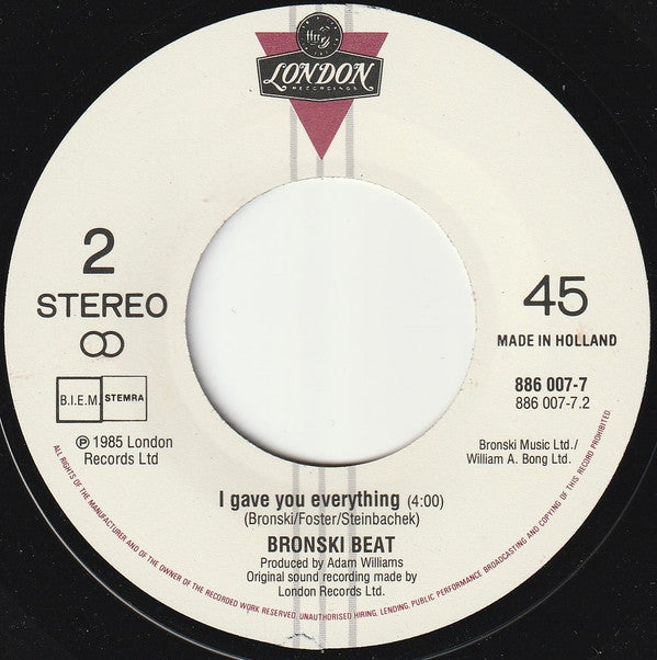 Bronski Beat : Hit That Perfect Beat (7",45 RPM,Single,Stereo)